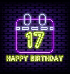 17th Happy Birthday 17 Year Old Neon Quote Bright