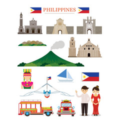 Philippines landmarks people in traditional Vector Image