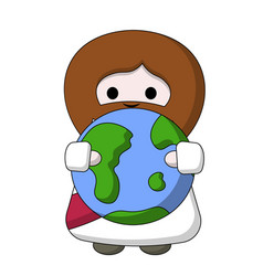 Cute God Jesus Christ With Planet Earth In Color