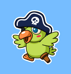 Cute Pirate Parrot Cartoon Character In Sticker