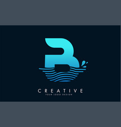 Blue B Letter Logo With Waves And Water Drops