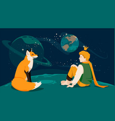 Little Prince Talking With His Friend Fox