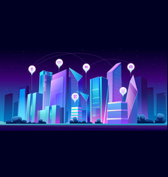 Smart City And Infographic Icons At Night