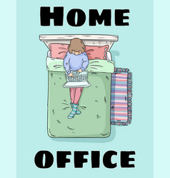 Home Office Cute Funny Postcard Girl With Laptop