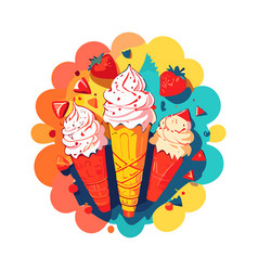 Three Appetizing Ice Cream Cones With Strawberries