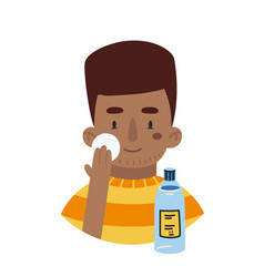 African American Boy Applies Toner Face Skin Care