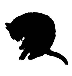 Black Silhouette Of Cat Sitting Sideways Isolated