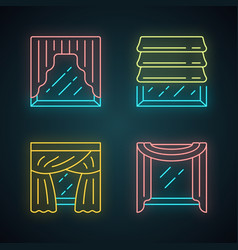 Window Drapes Neon Light Icons Set Roman Shades