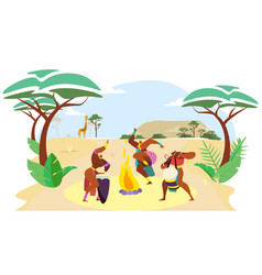 African People Dance Man And Woman Cartoon