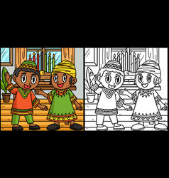 Kwanzaa Children And Kinara Coloring