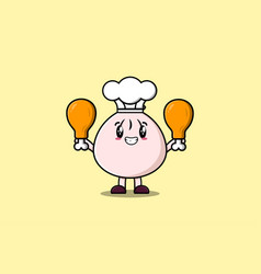 Cute Cartoon Dim Sum Chef Hold Two Chicken Thighs