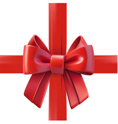 Red Ribbon With A Bow On The Top Of Square Gift