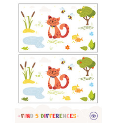 Find Five Differences Quiz With A Cat Lake