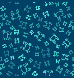 Green Line Crab Icon Isolated Seamless Pattern