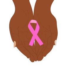 Hands Holding Pink Ribbon On The White Background