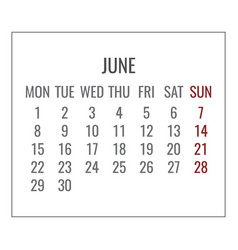 June Year 2020 Monthly White Calendar