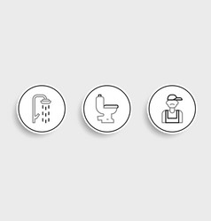 Set Line Plumber Shower And Toilet Bowl Icon