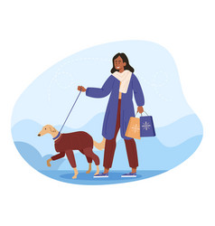 Woman Walking With Dog Concept