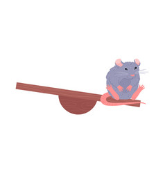 Cute Gray Rat Sitting On Wooden Toy Flat Style