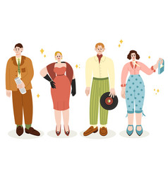 Flat Vintage People Set