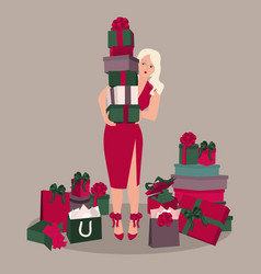 Woman With Christmas Gifts For Winter Holidays