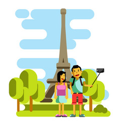 Young Couple Taking Selfie Near Eiffel Tower