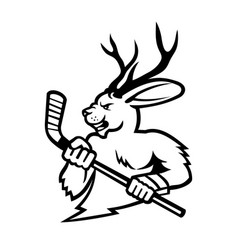 Jackalope With Ice Hockey Stick Mascot Black