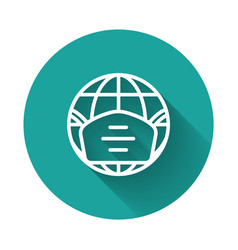 White Line Earth Globe With Medical Mask Icon