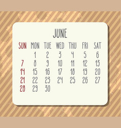 June Year 2020 Monthly Vintage Brown Calendar