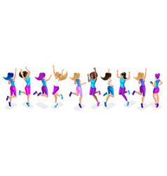 Isometric Of A Large Set Female Athletes Jumpin