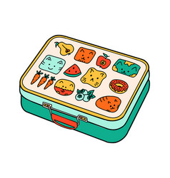 School Lunch Box Cartoon In Doodle Retro Style