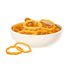 Crunchy Deep Fried Onion Rings In Ceramic Bowl