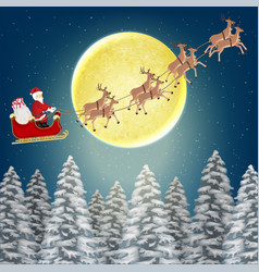 Santa Claus With Reindeer Fly Over Pile Forest