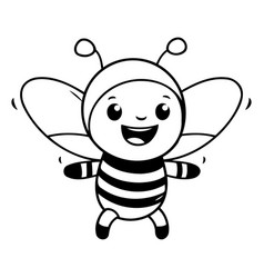 Cute Cartoon Bee Character Isolated On Yellow