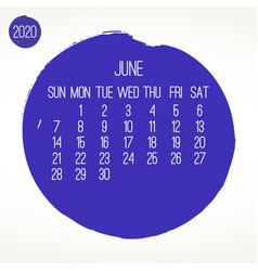 June Year 2020 Monthly Brush Stroke Calendar