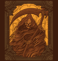 Scary Grim Reaper With Vintage Engraving Style