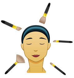 Asian Black-haired Woman With Make Up Brushes