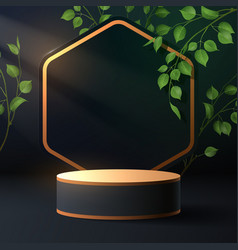 Black And Gold Podium With Green Branch Decoration