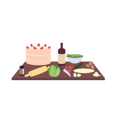 Dark Wood Kitchen Countertops With Cake Bottle