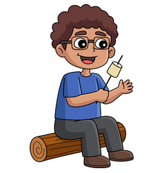 Happy Father Sitting In The Wood Cartoon Clipart