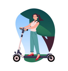 Active Young Woman Riding Electric Walk Scooter