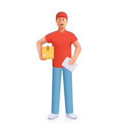 Delivery Courier Man In Red Uniform Holding