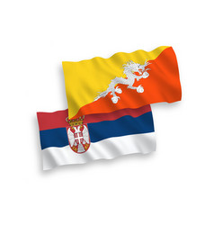 Flags Of Kingdom Of Bhutan And Serbia On A White