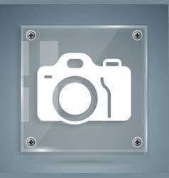 White Photo Camera Icon Isolated On Grey