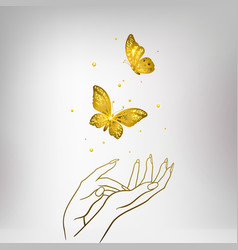 Female Hands With Golden Butterflies