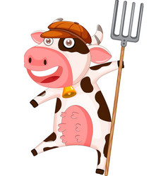 A Cow Holding Rake Cartoon Character