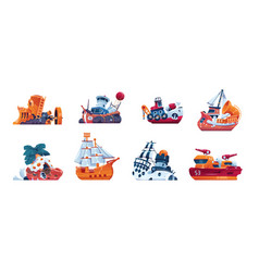 Cartoon Ships Fairy Tale Boats Marine Vessels