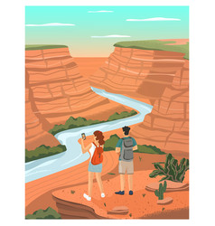 Couple Visit Grand Canyon With River Stream