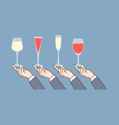 Hands Holding Diverse Glasses With Drinks