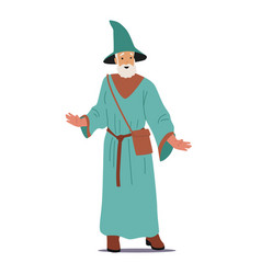 Old Wizard Wear Long Robe And Witch Hat